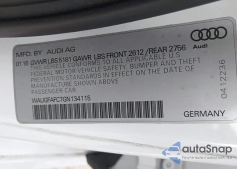 2016 Audi A6 2.0T Premium Plus from USA, damaged, VIN WAUGFAFC7GN134115